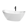 Wyndham Collection Dorrit 66" Free Standing Acrylic Soaking Tub with Center Drain, Drain Assembly, and Overflow - Includes Floor Mounted Tub Filler with Hand Shower White / Shiny White Trim / Matte Black Faucet