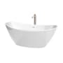 Wyndham Collection Dorrit 66" Free Standing Acrylic Soaking Tub with Center Drain, Drain Assembly, and Overflow - Includes Floor Mounted Tub Filler with Hand Shower White / Shiny White Trim / Brushed Nickel Faucet