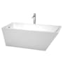 Wyndham Collection Hannah 67" Free Standing Acrylic Soaking Tub with Reversible Drain, Drain Assembly, and Overflow - Includes Floor Mounted Tub Filler with Hand Shower White / Polished Chrome Trim