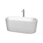 Wyndham Collection Ursula 59" Free Standing Acrylic Soaking Tub with Reversible Drain, Drain Assembly, and Overflow - Includes Floor Mounted Tub Filler with Hand Shower White / Brushed Nickel Trim