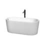 Wyndham Collection Ursula 59" Free Standing Acrylic Soaking Tub with Reversible Drain, Drain Assembly, and Overflow - Includes Floor Mounted Tub Filler with Hand Shower White / Polished Chrome Trim / Matte Black Faucet