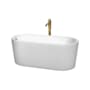 Wyndham Collection Ursula 59" Free Standing Acrylic Soaking Tub with Reversible Drain, Drain Assembly, and Overflow - Includes Floor Mounted Tub Filler with Hand Shower White / Polished Chrome Trim / Brushed Gold Faucet