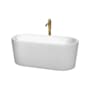 Wyndham Collection Ursula 59" Free Standing Acrylic Soaking Tub with Reversible Drain, Drain Assembly, and Overflow - Includes Floor Mounted Tub Filler with Hand Shower White / Shiny White Trim / Brushed Gold Faucet