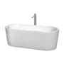 Wyndham Collection Ursula 67" Free Standing Acrylic Soaking Tub with Reversible Drain, Drain Assembly, and Overflow - Includes Floor Mounted Tub Filler with Hand Shower White / Brushed Nickel Trim