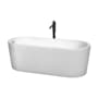 Wyndham Collection Ursula 67" Free Standing Acrylic Soaking Tub with Reversible Drain, Drain Assembly, and Overflow - Includes Floor Mounted Tub Filler with Hand Shower White / Polished Chrome Trim / Matte Black Faucet