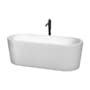 Wyndham Collection Ursula 67" Free Standing Acrylic Soaking Tub with Reversible Drain, Drain Assembly, and Overflow - Includes Floor Mounted Tub Filler with Hand Shower White / Shiny White Trim / Matte Black Faucet