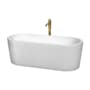 Wyndham Collection Ursula 67" Free Standing Acrylic Soaking Tub with Reversible Drain, Drain Assembly, and Overflow - Includes Floor Mounted Tub Filler with Hand Shower White / Shiny White Trim / Brushed Gold Faucet
