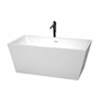 Wyndham Collection Sara 59" Free Standing Acrylic Soaking Tub with Center Drain, Drain Assembly, and Overflow - Includes Floor Mounted Tub Filler with Hand Shower White / Shiny White Trim / Matte Black Faucet