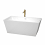 Wyndham Collection Sara 59" Free Standing Acrylic Soaking Tub with Center Drain, Drain Assembly, and Overflow - Includes Floor Mounted Tub Filler with Hand Shower White / Shiny White Trim / Brushed Gold Faucet