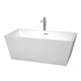 Wyndham Collection Sara 63" Free Standing Acrylic Soaking Tub with Center Drain, Drain Assembly, and Overflow - Includes Floor Mounted Tub Filler with Hand Shower White / Brushed Nickel Trim