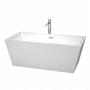 Wyndham Collection Sara 63" Free Standing Acrylic Soaking Tub with Center Drain, Drain Assembly, and Overflow - Includes Floor Mounted Tub Filler with Hand Shower White / Polished Chrome Trim