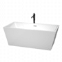 Wyndham Collection Sara 63" Free Standing Acrylic Soaking Tub with Center Drain, Drain Assembly, and Overflow - Includes Floor Mounted Tub Filler with Hand Shower White / Polished Chrome Trim / Matte Black Faucet