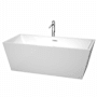 Wyndham Collection Sara 67" Free Standing Acrylic Soaking Tub with Center Drain, Drain Assembly, and Overflow - Includes Floor Mounted Tub Filler with Hand Shower White / Polished Chrome Trim