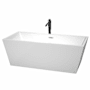 Wyndham Collection Sara 67" Free Standing Acrylic Soaking Tub with Center Drain, Drain Assembly, and Overflow - Includes Floor Mounted Tub Filler with Hand Shower White / Polished Chrome Trim / Matte Black Faucet