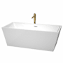 Wyndham Collection Sara 67" Free Standing Acrylic Soaking Tub with Center Drain, Drain Assembly, and Overflow - Includes Floor Mounted Tub Filler with Hand Shower White / Polished Chrome Trim / Brushed Gold Faucet