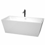Wyndham Collection Sara 67" Free Standing Acrylic Soaking Tub with Center Drain, Drain Assembly, and Overflow - Includes Floor Mounted Tub Filler with Hand Shower White / Shiny White Trim / Matte Black Faucet