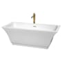 Wyndham Collection Galina 67" Free Standing Acrylic Soaking Tub with Center Drain, Drain Assembly, and Overflow - Includes Floor Mounted Tub Filler with Hand Shower White / Polished Chrome Trim / Brushed Gold Faucet