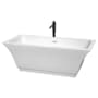Wyndham Collection Galina 67" Free Standing Acrylic Soaking Tub with Center Drain, Drain Assembly, and Overflow - Includes Floor Mounted Tub Filler with Hand Shower White / Shiny White Trim / Matte Black Faucet