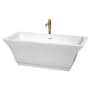 Wyndham Collection Galina 67" Free Standing Acrylic Soaking Tub with Center Drain, Drain Assembly, and Overflow - Includes Floor Mounted Tub Filler with Hand Shower White / Shiny White Trim / Brushed Gold Faucet