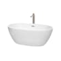 Wyndham Collection Juno 59" Free Standing Acrylic Soaking Tub with Center Drain, Drain Assembly, and Overflow - Includes Floor Mounted Tub Filler with Hand Shower White / Brushed Nickel Trim