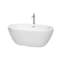 Wyndham Collection Juno 59" Free Standing Acrylic Soaking Tub with Center Drain, Drain Assembly, and Overflow - Includes Floor Mounted Tub Filler with Hand Shower White / Polished Chrome Trim