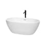 Wyndham Collection Juno 59" Free Standing Acrylic Soaking Tub with Center Drain, Drain Assembly, and Overflow - Includes Floor Mounted Tub Filler with Hand Shower White / Polished Chrome Trim / Matte Black Faucet