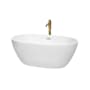Wyndham Collection Juno 59" Free Standing Acrylic Soaking Tub with Center Drain, Drain Assembly, and Overflow - Includes Floor Mounted Tub Filler with Hand Shower White / Polished Chrome Trim / Brushed Gold Faucet
