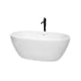 Wyndham Collection Juno 59" Free Standing Acrylic Soaking Tub with Center Drain, Drain Assembly, and Overflow - Includes Floor Mounted Tub Filler with Hand Shower White / Shiny White Trim / Matte Black Faucet