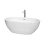 Wyndham Collection Juno 63" Free Standing Acrylic Soaking Tub with Center Drain, Drain Assembly, and Overflow - Includes Floor Mounted Tub Filler with Hand Shower White / Brushed Nickel Trim