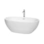 Wyndham Collection Juno 63" Free Standing Acrylic Soaking Tub with Center Drain, Drain Assembly, and Overflow - Includes Floor Mounted Tub Filler with Hand Shower White / Polished Chrome Trim