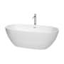 Wyndham Collection Juno 67" Free Standing Acrylic Soaking Tub with Center Drain, Drain Assembly, and Overflow - Includes Floor Mounted Tub Filler with Hand Shower White / Polished Chrome Trim