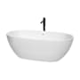 Wyndham Collection Juno 67" Free Standing Acrylic Soaking Tub with Center Drain, Drain Assembly, and Overflow - Includes Floor Mounted Tub Filler with Hand Shower White / Shiny White Trim / Matte Black Faucet