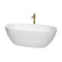 Wyndham Collection Juno 67" Free Standing Acrylic Soaking Tub with Center Drain, Drain Assembly, and Overflow - Includes Floor Mounted Tub Filler with Hand Shower White / Shiny White Trim / Brushed Gold Faucet