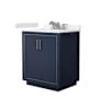 Wyndham Collection Icon 30" Free Standing Single Basin Vanity Set with Cabinet and Cultured Marble Vanity Top Dark Blue / Carrara Cultured Marble Top / Brushed Nickel Hardware