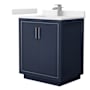 Wyndham Collection Icon 30" Free Standing Single Basin Vanity Set with Cabinet and Cultured Marble Vanity Top Dark Blue / White Cultured Marble Top / Brushed Nickel Hardware