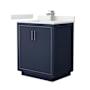 Wyndham Collection Icon 30" Free Standing Single Basin Vanity Set with Cabinet and Quartz Vanity Top Dark Blue / White Quartz Top / Brushed Nickel Hardware