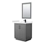 Wyndham Collection Icon 30" Free Standing Single Basin Vanity Set with Cabinet, Cultured Marble Vanity Top, and Framed Mirror Dark Gray / Carrara Cultured Marble Top / Matte Black Hardware
