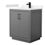 Wyndham Collection Icon 30" Free Standing Single Basin Vanity Set with Cabinet and Cultured Marble Vanity Top Dark Gray / Carrara Cultured Marble Top / Matte Black Hardware