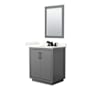 Wyndham Collection Icon 30" Free Standing Single Basin Vanity Set with Cabinet, Quartz Vanity Top, and Framed Mirror Dark Gray / Giotto Quartz Top / Matte Black Hardware