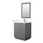 Wyndham Collection Icon 30" Free Standing Single Basin Vanity Set with Cabinet, Cultured Marble Vanity Top, and Framed Mirror Dark Gray / Carrara Cultured Marble Top / Brushed Nickel Hardware
