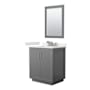 Wyndham Collection Icon 30" Free Standing Single Basin Vanity Set with Cabinet, Quartz Vanity Top, and Framed Mirror Dark Gray / White Quartz Top / Brushed Nickel Hardware
