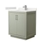 Wyndham Collection Icon 30" Free Standing Single Basin Vanity Set with Cabinet and Quartz Vanity Top Light Green / White Quartz Top / Brushed Nickel Hardware