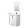 Wyndham Collection Icon 30" Free Standing Single Basin Vanity Set with Cabinet, Cultured Marble Vanity Top, and Framed Mirror White / Carrara Cultured Marble Top / Matte Black Hardware