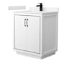 Wyndham Collection Icon 30" Free Standing Single Basin Vanity Set with Cabinet and Cultured Marble Vanity Top White / Carrara Cultured Marble Top / Matte Black Hardware