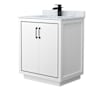 Wyndham Collection Icon 30" Free Standing Single Basin Vanity Set with Cabinet and Marble Vanity Top White / Matte Black Hardware