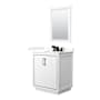 Wyndham Collection Icon 30" Free Standing Single Basin Vanity Set with Cabinet, Quartz Vanity Top, and Framed Mirror White / Giotto Quartz Top / Matte Black Hardware