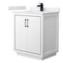 Wyndham Collection Icon 30" Free Standing Single Basin Vanity Set with Cabinet and Cultured Marble Vanity Top White / White Cultured Marble Top / Matte Black Hardware