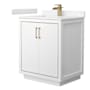 Wyndham Collection Icon 30" Free Standing Single Basin Vanity Set with Cabinet and Cultured Marble Vanity Top White / Carrara Cultured Marble Top / Satin Bronze Hardware