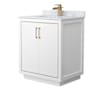 Wyndham Collection Icon 30" Free Standing Single Basin Vanity Set with Cabinet and Marble Vanity Top White / Satin Bronze Hardware