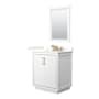 Wyndham Collection Icon 30" Free Standing Single Basin Vanity Set with Cabinet, Quartz Vanity Top, and Framed Mirror White / Giotto Quartz Top / Satin Bronze Hardware